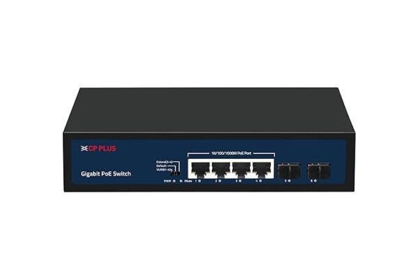 CP Plus 6 Ports with 4 Gigabit PoE Ports (100/1000 Mbps) & 2 SFP Gigabit Uplink Ports (1000Mbps) PoE Switch | Supports Max. 60W, and Other Ports 30W|...