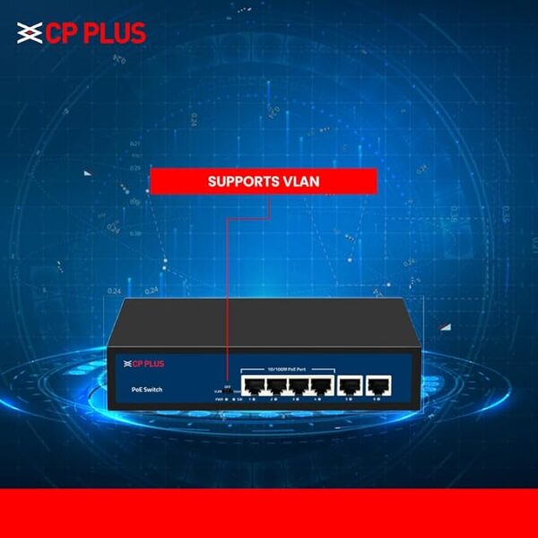 CP Plus 6 Ports Fast Ethernet with 4 PoE Ports (1000 Mbps) & 2 Uplink Ports (100 Mbps) POE Switch | Max. 30W Output of Single PoE Port | LED Light... - Image 4