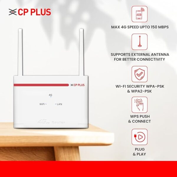 CP Plus 4G SIM Card Wi-Fi Router with High Speed 4G Internet & Wider Wi-Fi Coverage |Support External Antenna | Support Reset, WPS Button - CP-XR-DE21-S - Image 4