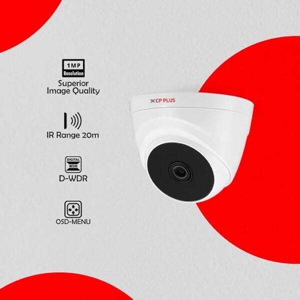 CP PLUS 1MP Full HD IR Dome Camera | 1/4.5'' 1MP PS CMOS Image Sensor| Max 30fps@720P | 3.6 mm Fixed Lens | IR Range of 20 Mtrs - CP-USC-DC10PL2-V2-0360 - Image 6