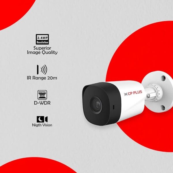 CP PLUS 2.4MP IR Bullet Outdoor Security Camera | 3.6mm Fixed Lens | Max 25/30fps at 2.4MP | DWDR, Day/Night (ICR) | IR Range of 20 Mtrs., Smart IR | Support Built-in Mic - CP-URC-TC24PL2C-V3 - Image 6