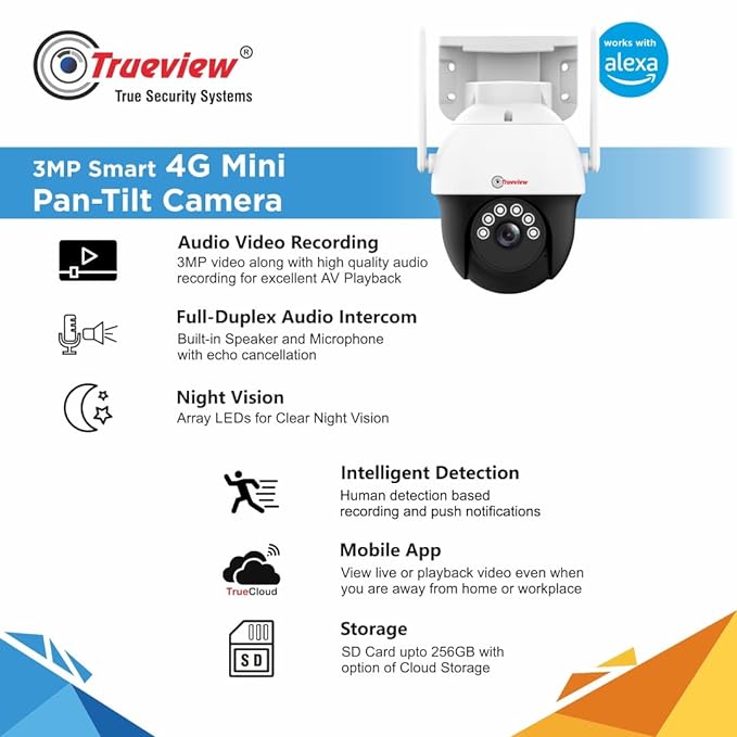 Trueview Smart 4G Pan-Tilt Zoom CCTV Camera, (3MP 4G Sim Pan Tilt Camera) - Image 4