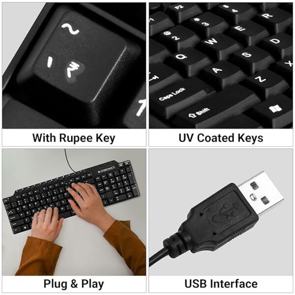 Zebronics ZEB-KM2100 Multimedia USB Keyboard Comes with 114 Keys Including 12 Dedicated Multimedia Keys & with Rupee Key - Image 4